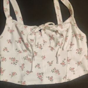 Mine Cream Sleeveless Tie Front Crop Tank Top